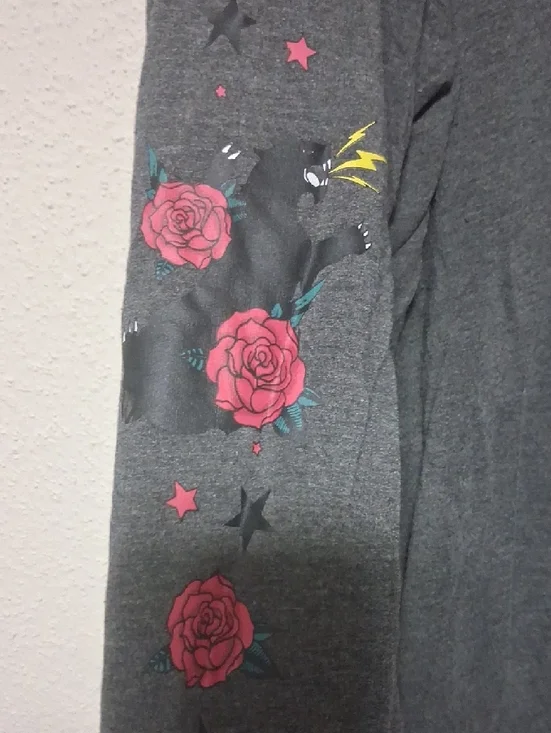 torrid Charcoal Long Sleeve Tee with Red Rose Sleeve Embroidery and Stars - Picture 3 of 6